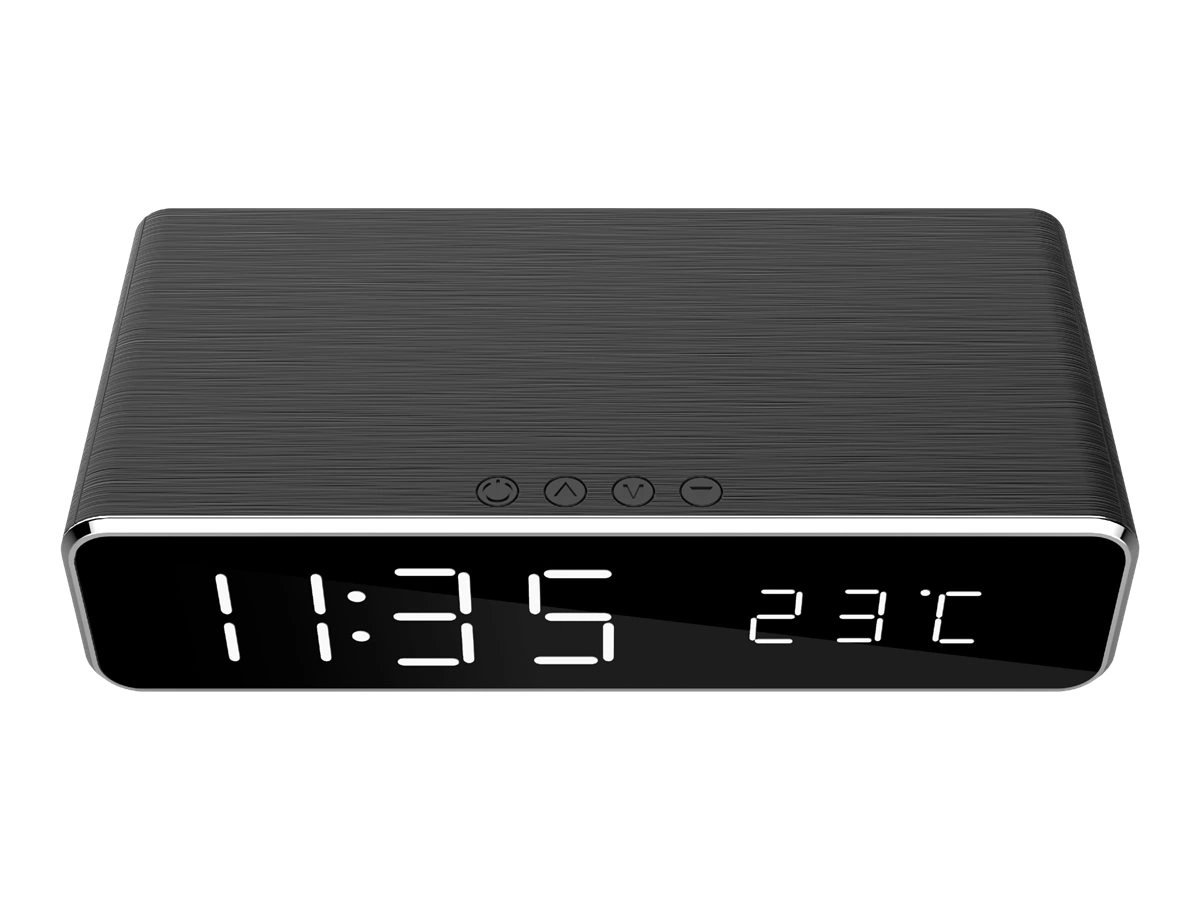 Gembird Digital Alarm Clock With Wireless Charging Black