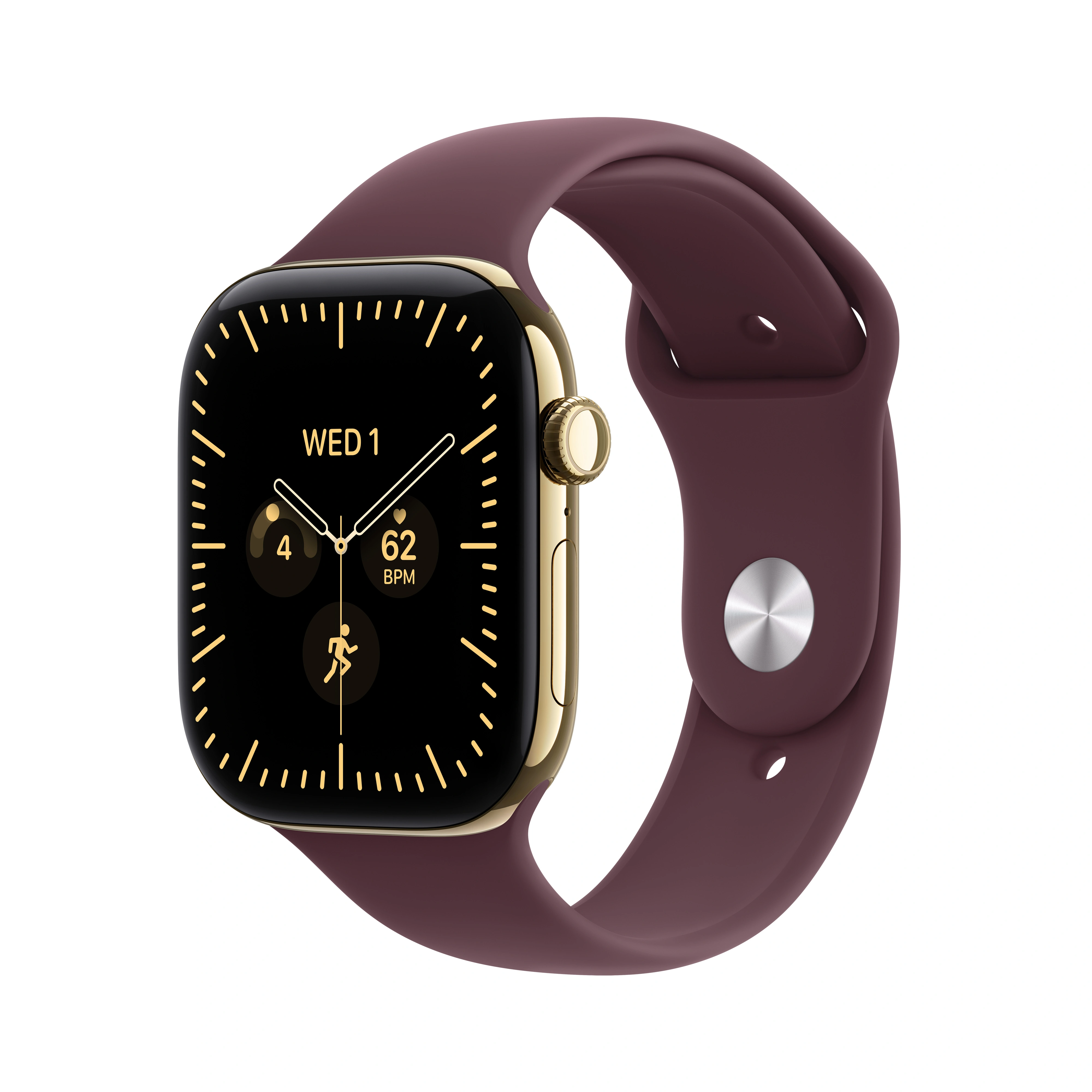 Apple Watch Series 12 GPS + Cellular 46mm Radiant Gold Titanium Case with Burgundy Sport Band - M/L