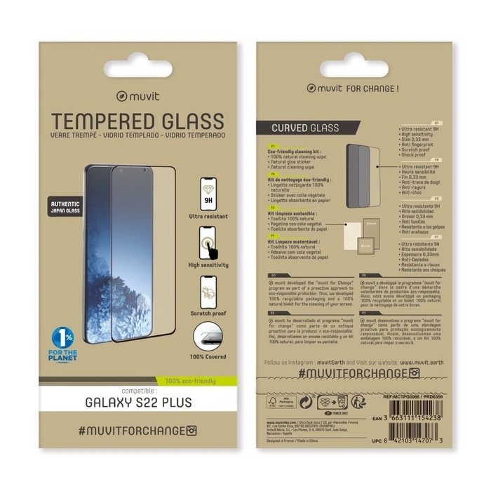 Samsung Galaxy S23+/S22+ Tempered Screen Glass By Muvit Transparent