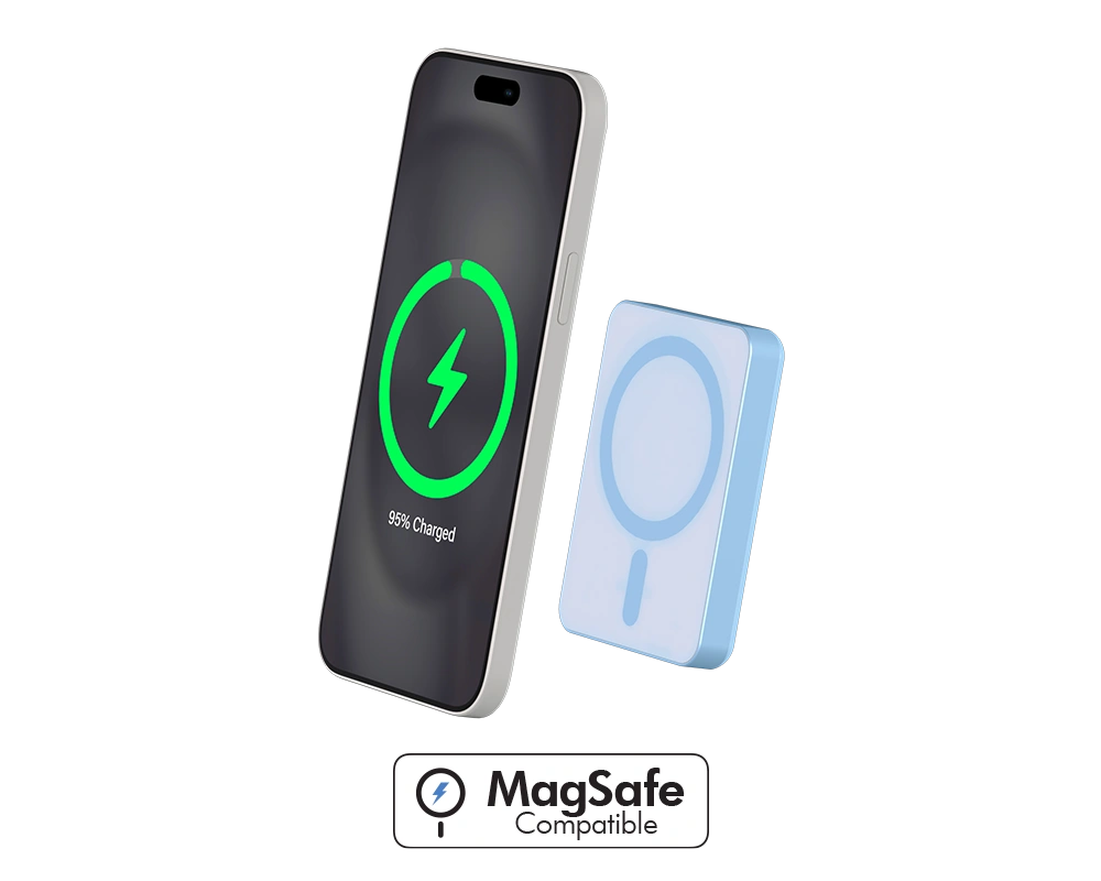Force Magnetic MagSafe Wireless Powerbank 5000mAh 1 USB C port 15W Qi Metal Blue