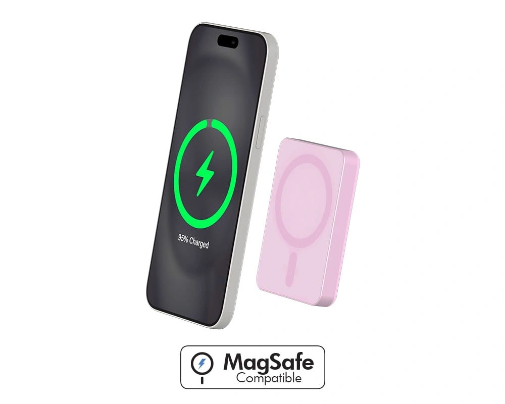 Force Magnetic MagSafe Wireless Powerbank 5000mAh 1 USB C port 15W Qi Metal Pink