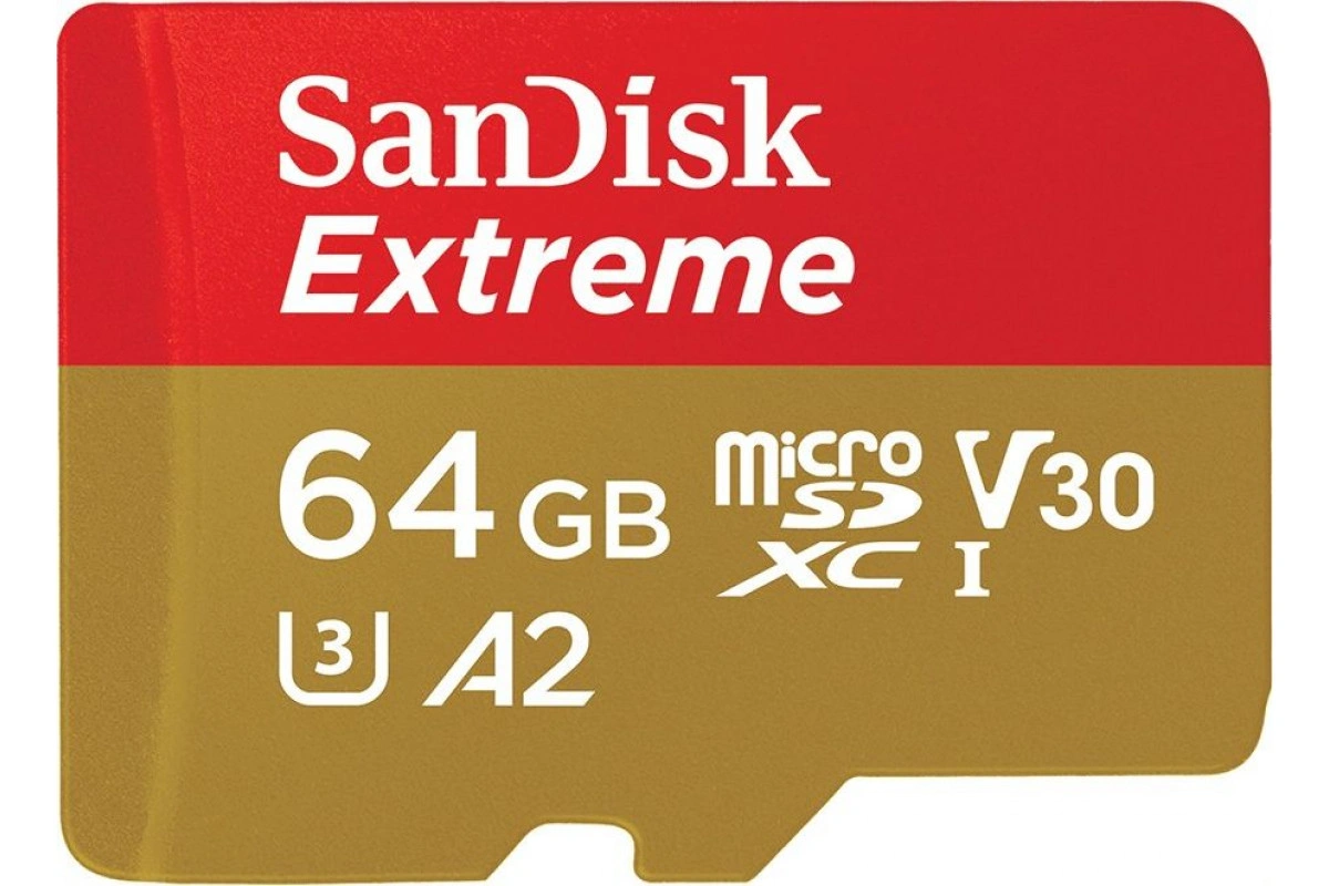 SanDisk Extreme microSDXC 64GB + SD Adapteris RED / BROWN