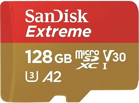 SanDisk Extreme microSDXC 128GB + SD Adapteris RED / BROWN