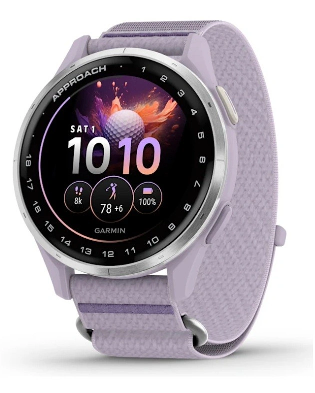 Garmin Approach J1 Silver Aluminum Bezel with Lilac ComfortFit Fabric Band
