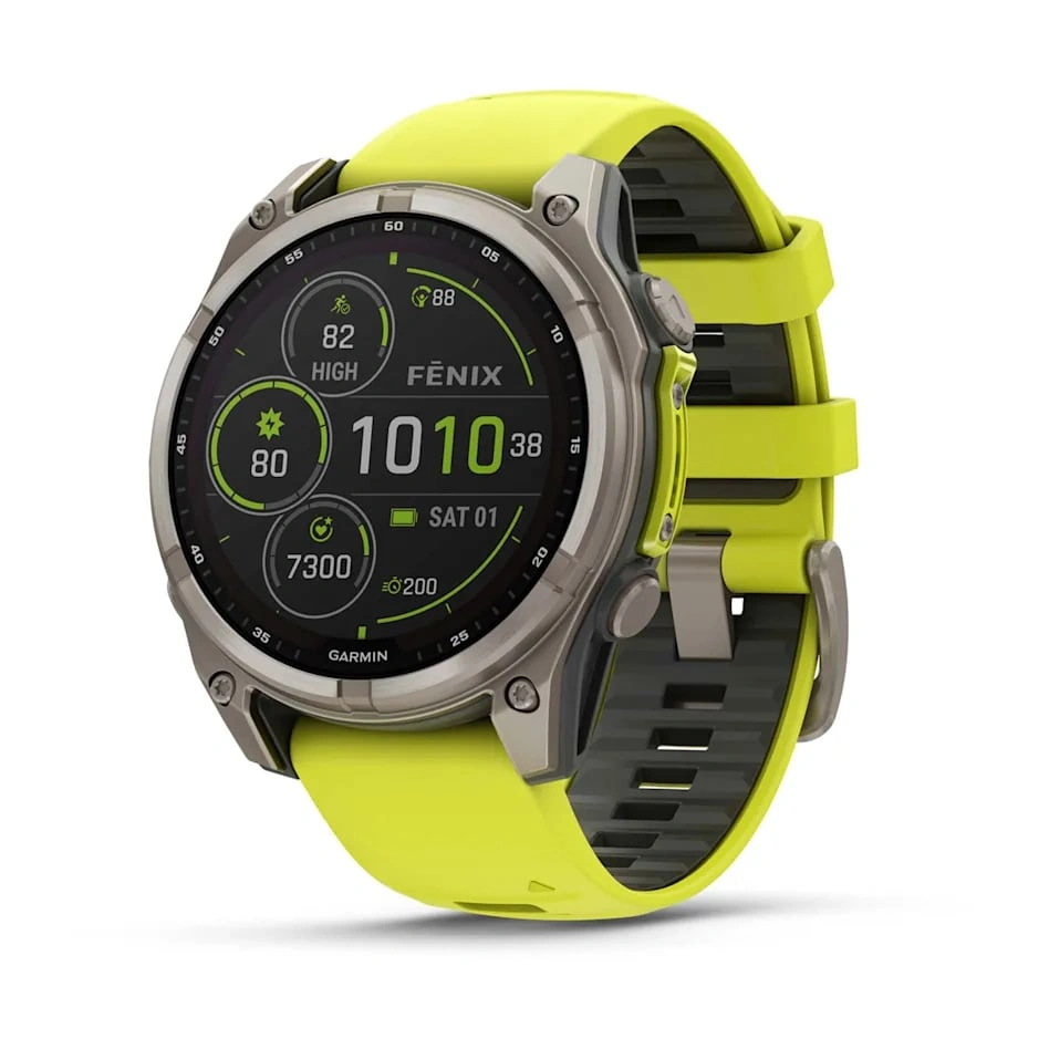 Garmin fenix 8 47mm Solar Sapphire Titanium with Amp Yellow/Graphite silicone band