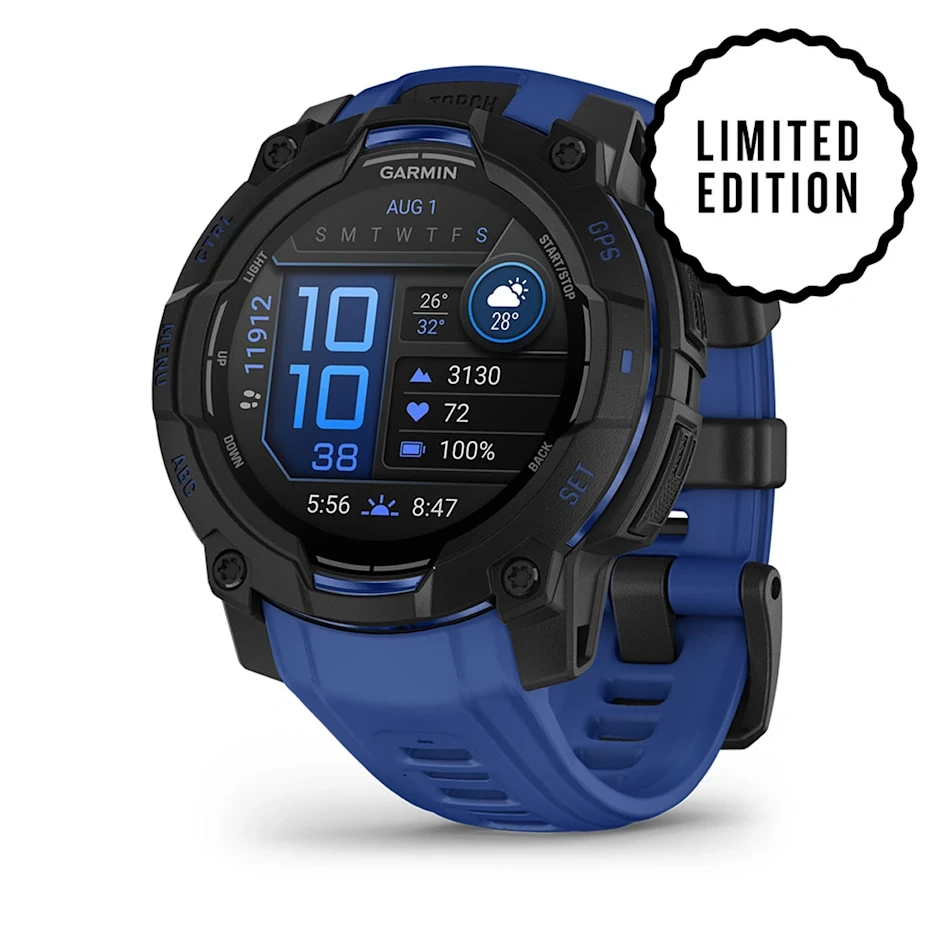 Garmin Instinct 3 – 45 mm AMOLED Black with Bolt Blue/Black Band