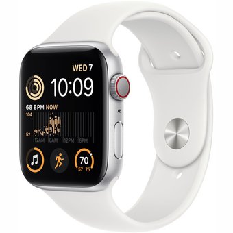 Viedpulkstenis Apple Watch SE (2nd Gen) GPS + Cellular 44mm Silver Aluminium Case with White Sport Band