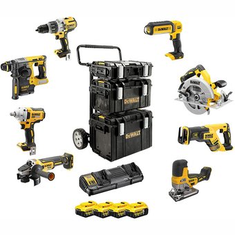 Instrumentu komplekts DeWalt DCD996 + DeWalt DCF894 + DeWalt DCS367 + DeWalt DCS335 + DeWalt DCH273 + DeWalt DCG405 + DeWalt DCS570 + DeWalt DCL050