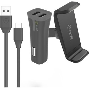 Viedtālruņa auto turētājs Muvit Airvent Rotule Until 87mm + cac 2usb 2,4a + type C