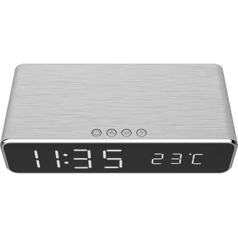 Gembird Digital Alarm Clock With Wireless Charging Function Silver