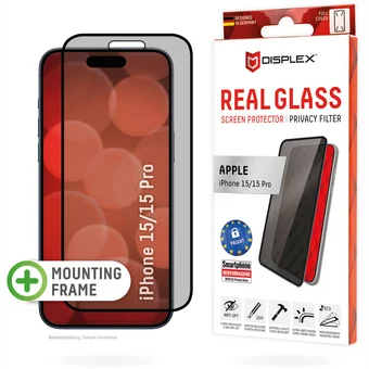 Viedtālruņa ekrāna aizsargs Apple iPhone 15/15 Pro Real Glass Screen Protector Privacy Filter By Displex