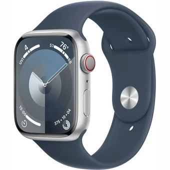 Viedpulkstenis Apple Watch Series 9 GPS + Cellular 45mm Silver Aluminium Case with Storm Blue Sport Band - M/L