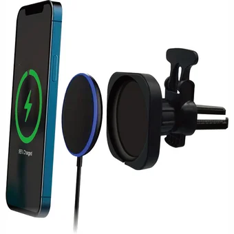 Viedtālruņa auto turētājs BigBen 2 in 1 15W MagSafe Compatible Wireless Charger Black