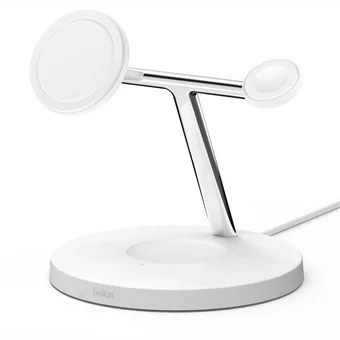 Belkin BoostCharge Pro 3-in-1 Wireless Charging Stand + AC Power Adapter White