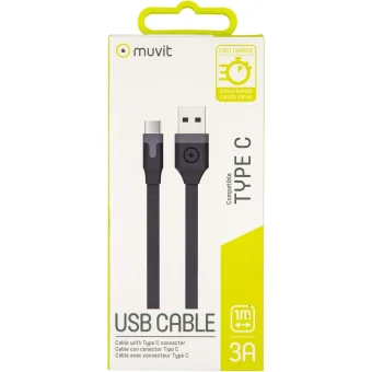 Muvit Flat Type-C Cable USB 2.0 1M 3A Black