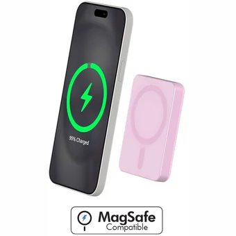 Akumulatori (Power bank) Force Magnetic MagSafe Wireless Powerbank 5000mAh 1 USB C port 15W Qi Metal Pink