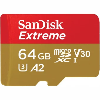 SanDisk Extreme microSDXC 64GB + SD Adapteris RED / BROWN