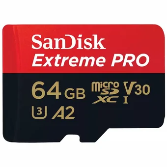 SanDisk Extreme PRO microSDXC 64GB + SD Adapteris RED / BLACK