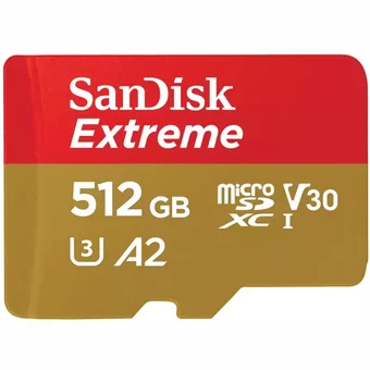 SanDisk Extreme microSDXC 512GB + SD Adapteris RED / BROWN