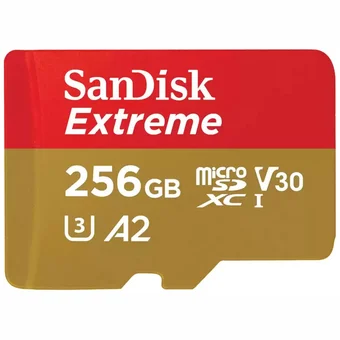 SanDisk Extreme microSDXC 256GB + SD Adapteris RED / BROWN