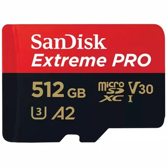 SanDisk Extreme PRO microSDXC 512GB + SD Adapteris RED / BLACK