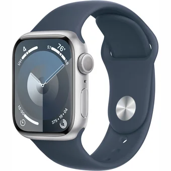 Viedpulkstenis Apple Watch Series 9 GPS 41mm Silver Aluminium Case with Storm Blue Sport Band - S/M