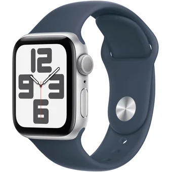 Viedpulkstenis Apple Watch SE 2023 GPS 40mm Silver Aluminium Case with Storm Blue Sport Band - S/M