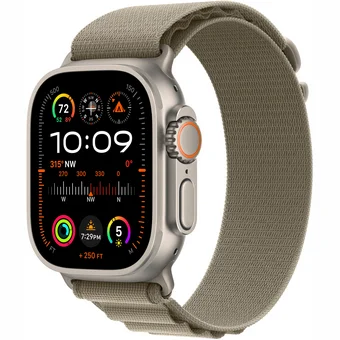 Viedpulkstenis Apple Watch Ultra 2 GPS + Cellular 49mm Titanium Case with Olive Alpine Loop - Small