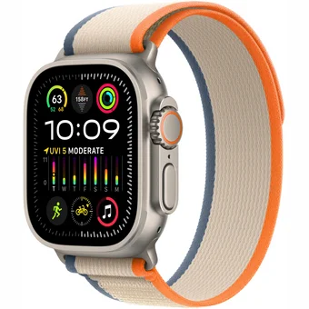Viedpulkstenis Apple Watch Ultra 2 GPS + Cellular 49mm Titanium Case with Orange/Beige Trail Loop - M/L