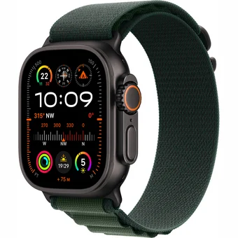 Viedpulkstenis Apple Watch Ultra 2 GPS + Cellular 49mm Black Titanium Case with Dark Green Alpine Loop - Large