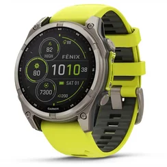 Viedpulksteņi Garmin fenix 8 47mm Solar Sapphire Titanium with Amp Yellow/Graphite silicone band