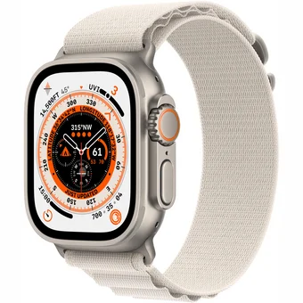 Viedpulkstenis Apple Watch Ultra GPS + Cellular 49mm Titanium Case with Starlight Alpine Loop - Medium