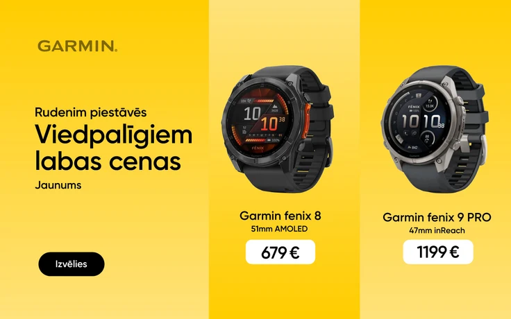 Garmin viedpulksteņi: fēnix 8 51 mm AMOLED par 679 € un fēnix 9 Pro 47 mm inReach par 1199 €