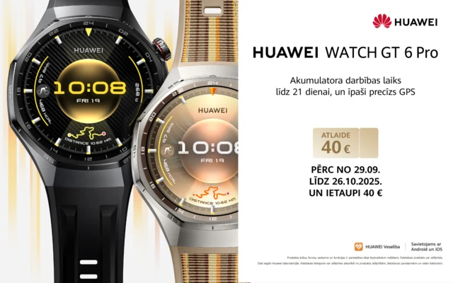 Divi viedpulksteņi - melns un sudrabots Huawei Watch GT 6 Pro. Akumulatora darbības laiks līdz 21 dienai, un īpašo precīzs GPS.