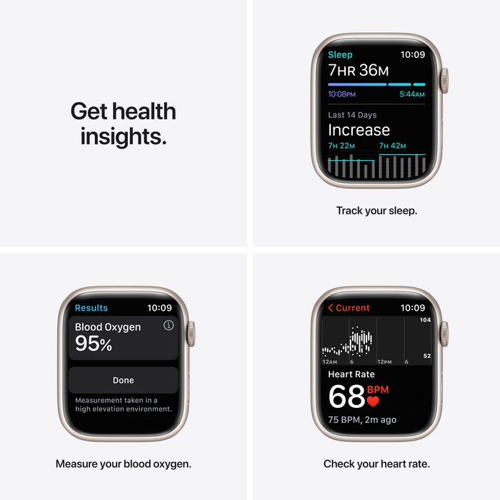 Viedpulkstenis Apple Watch Series 7 GPS 45mm Starlight Aluminium Case with Starlight Sport Band [Mazlietots]