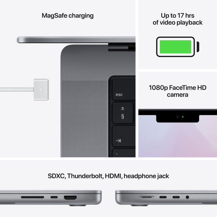 Portatīvais dators Apple MacBook Pro 14" M1 Pro 8-core CPU 14-core GPU 16GB 512GB Space Gray RUS Apple MacBook Pro 14" M1 Pro 8-core CPU 14-core GPU 16GB 512GB Space Gray RUS [Mazlietots]