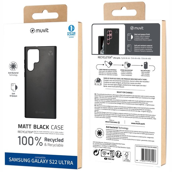 Samsung Galaxy S22 Ultra Recycletek Soft Cover By Muvit Black