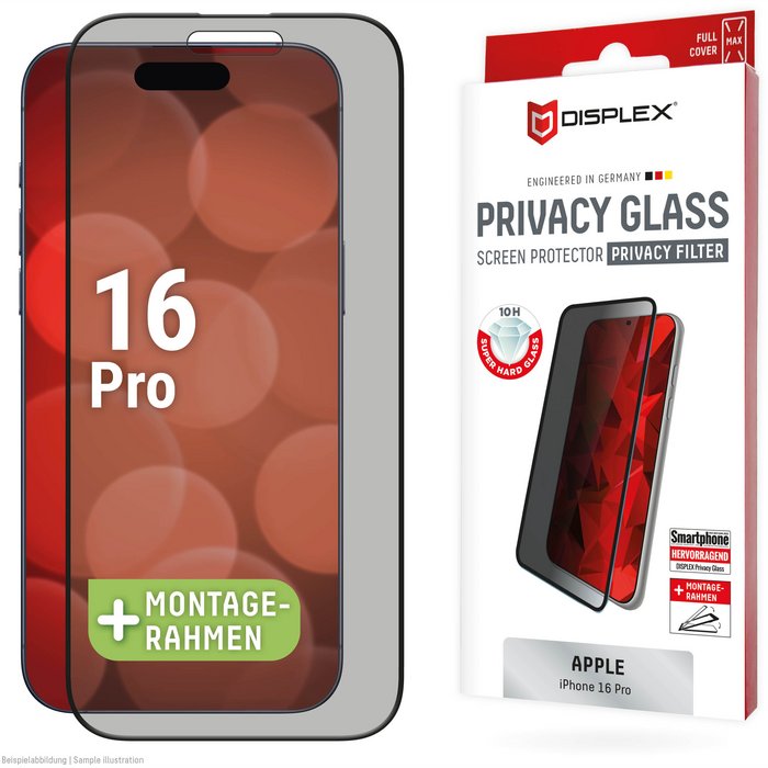 Viedtālruņa ekrāna aizsargs Apple iPhone 16 Pro Privacy Glass Screen Protector By Displex