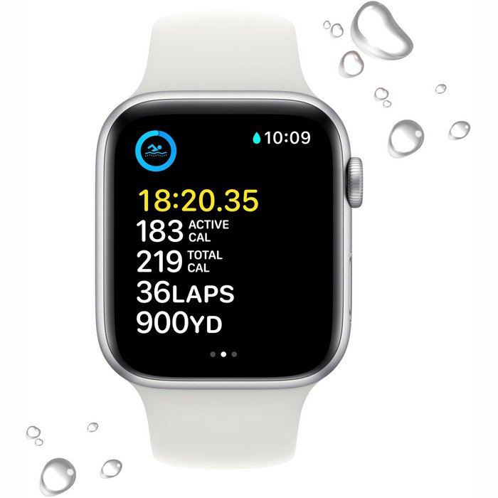 Viedpulkstenis Apple Watch SE (2nd Gen) GPS 44mm Silver Aluminium Case with White Sport Band