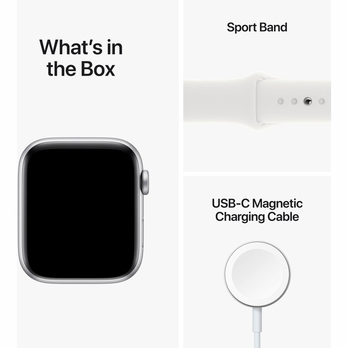 Viedpulkstenis Apple Watch SE (2nd Gen) GPS 44mm Silver Aluminium Case with White Sport Band