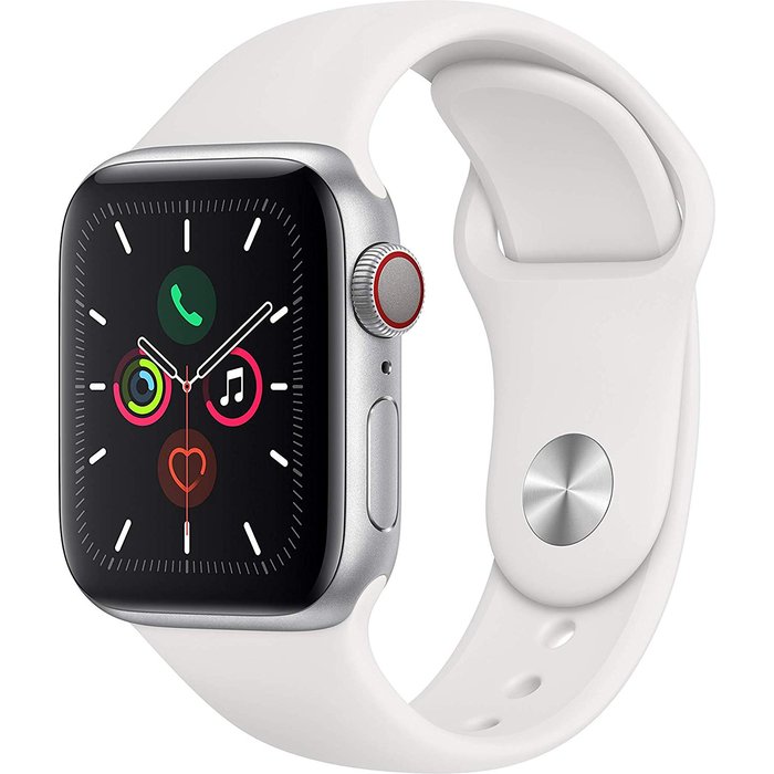 Apple Watch Series 5 GPS, 44mm Silver Aluminium Case with White Sport Band - S/M & M/L