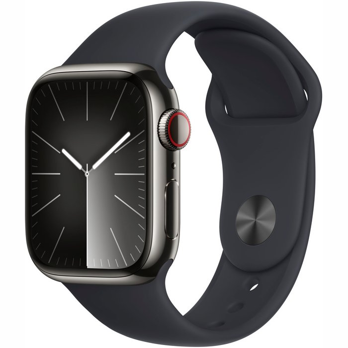 Viedpulksteņi Apple Watch Series 9 GPS + Cellular 41mm Graphite Stainless Steel Case with Midnight Sport Band -S/M