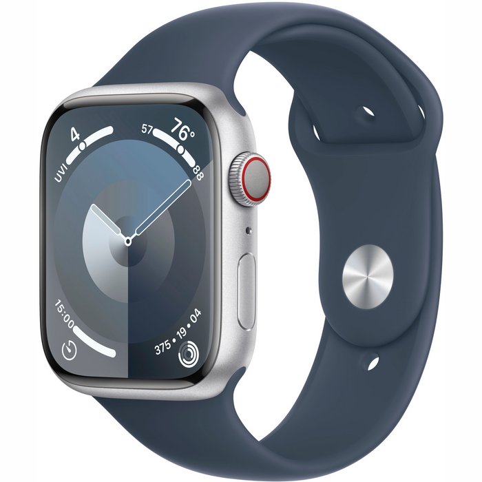 Viedpulkstenis Apple Watch Series 9 GPS + Cellular 45mm Silver Aluminium Case with Storm Blue Sport Band - S/M