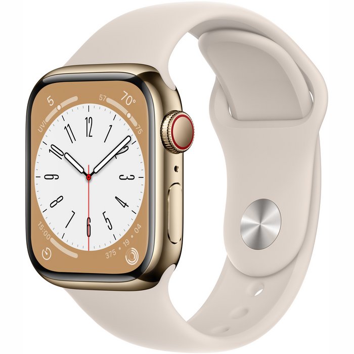 Viedpulkstenis Apple Watch Series 8 GPS + Cellular 41mm Gold Stainless Steel Case with Starlight Sport Band