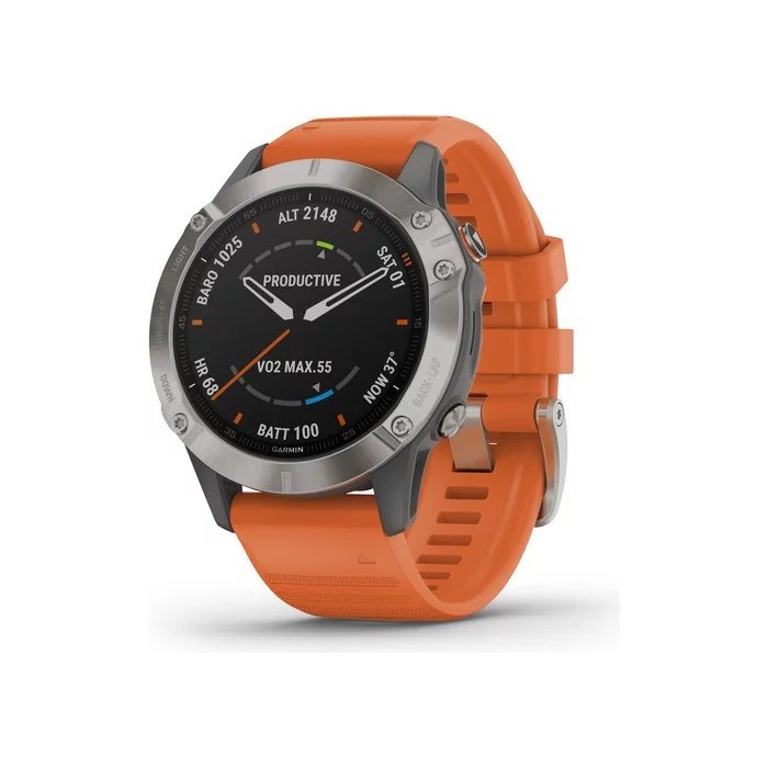 Viedpulksteņi Garmin Fenix 6 Sapphire Ti Gray with Orange band