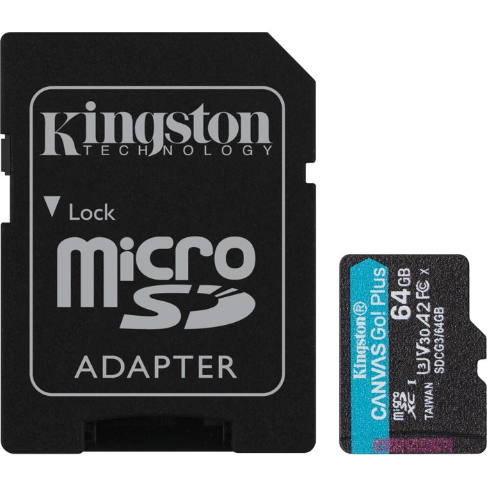 Kingston 64GB Canvas Go! Plus UHS-I microSDXC Memory Card with SD Adapter