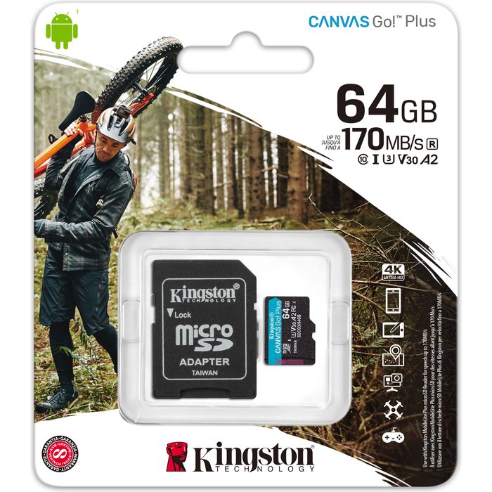 Kingston 64GB Canvas Go! Plus UHS-I microSDXC Memory Card with SD Adapter