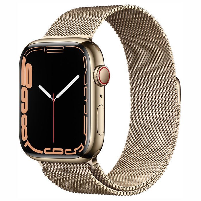 Viedpulkstenis Apple Watch Series 7 GPS + Cellular 45mm Gold Stainless Steel Case with Gold Milanese Loop