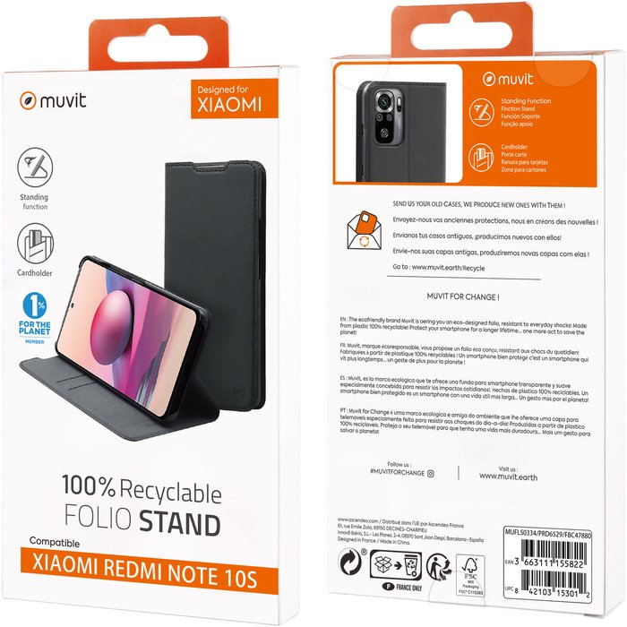 Xiaomi Redmi Note 10s Folio Stand Case By Muvit Black