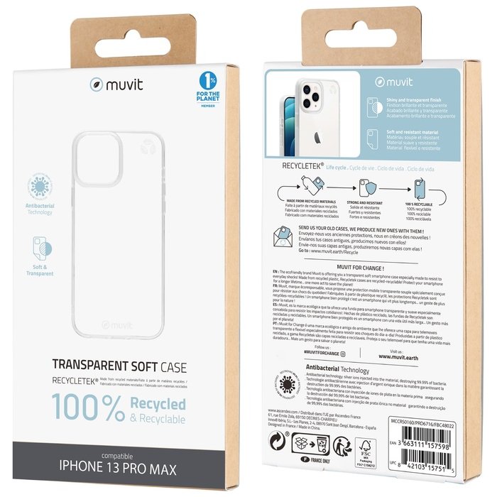 Apple Iphone 13 Pro Max Recycletek Soft Cover By Muvit Transparent